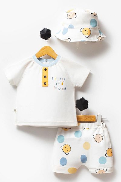 VİTRİNMİXMİNİ 3 Pieces Baby Boy Suit with Hat 100% Cotton