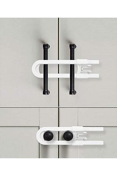 grey cat Baby Child Drawer and Cabinet Protection Rail Safety System Safety Lock