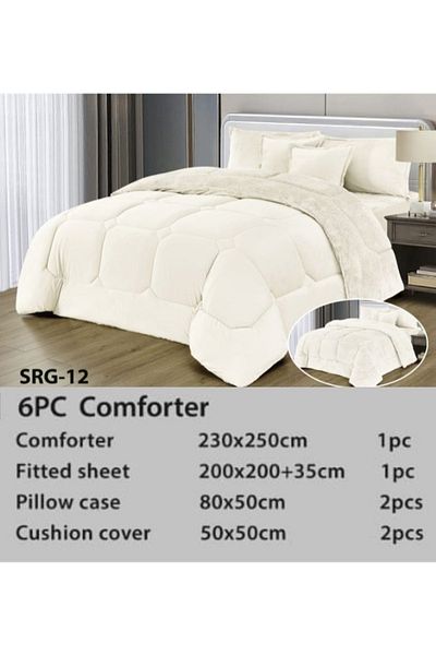 smart home 6 Pieces Winter Comforter Set One Velvet Side And One Side Fur Queen Size 230x250 cm