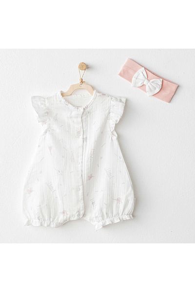 andywawa Ac25504 Love Family Muslin Baby Rompers Set Ecru