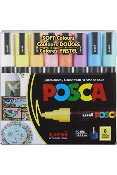 Uni Posca مجموعة أقلام تحديد الملصقات المائية Sotf Color 8'Li Pc-5M/8C Sc مقاس 1.8-2.5