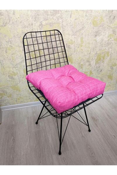 lazilla Pembe Renk Sandalye Minderi Düğme Dikişi Detaylı 40x40cm Bağcıklı