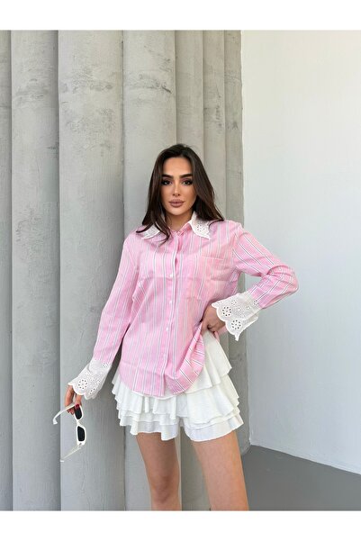 LOISY Kadın Kol ve Yaka Vintage Detaylı Gömlek