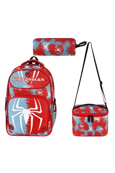 MUBO Superhero Elementary School Bag in Spider-Man Style - Pen Holder and Lunch Box Included