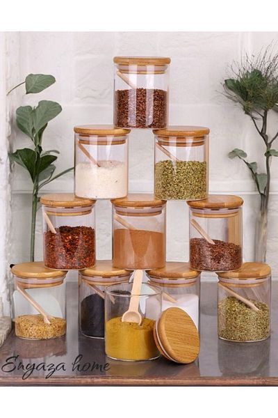 ENYAZA(2024) 250 ml Capacity Bamboo Silicone Borosilicate Glass Spice Bowl - Set of 12