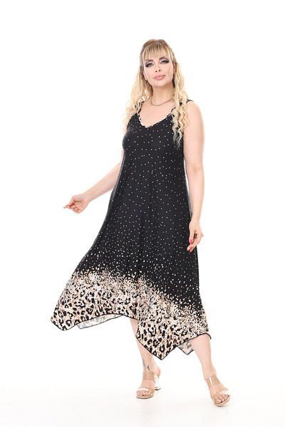 mami butik Plus Size Summer Sling Asymmetrical Skirt Cut Combed Cotton Dress