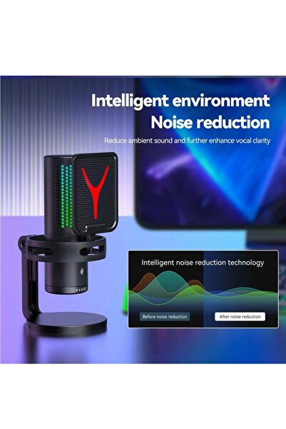 Yanmai ميكروفون USB مع مرشح بوب، ميكروفون كمبيوتر مع حامل ثلاثي القوائم، أوضاع RGB قابلة للتعديل