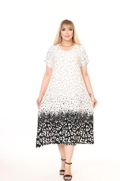 mami butik Plus Size Short Sleeve Above Knee Double Pocket Standard Size Stylish Comfortable Viscose Combed Cotton Dress
