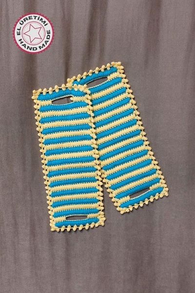 Uretti - Emine 9106 4219 Hand Knitted Double Colored 2-Piece Bath Washcloths - Yellow / Blue
