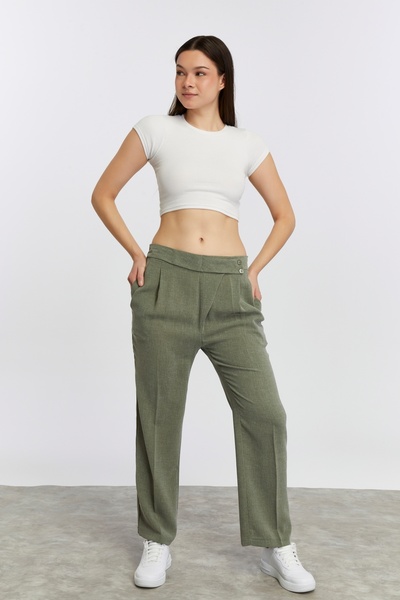 CNR TEKSTİL Elastic Waist Belt Part Detailed Fabric Pants