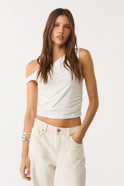 Stradivarius Asymmetric crop top with gathered detail