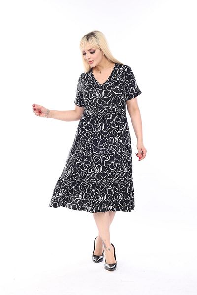 mami butik Large Size V-Neck Short Sleeve Robe Skirt Gathered Madi Size Viscose Combed Cotton Stylish Comfortable Dress