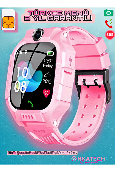Onkatech Sim Kartlı Lbs Konum Takipli Akıllı Çocuk Saati Pembe