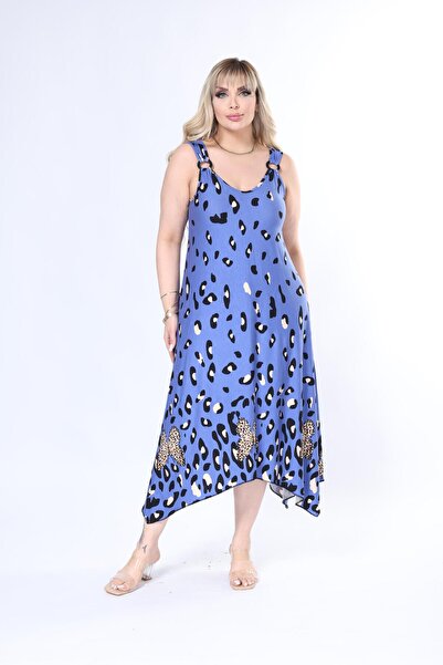 mami butik Φόρεμα από χτενισμένο βαμβάκι με ασύμμετρη κοπή και καλοκαιρινό λουράκι σε μεγάλο μέγεθος