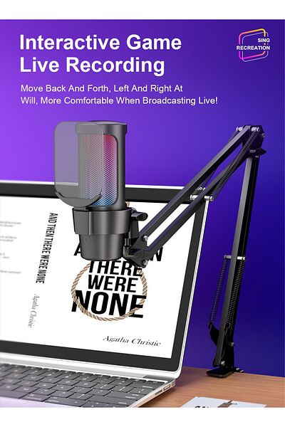 FlashHawk Gaming USB Microphone with Boom Arm and Pop Filter,Recording USB Condenser Mic