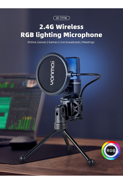 Yanmai 2.4G USB/Wireless Computer Gaming Microphone with Pop Filter, Desktop PC Microphone