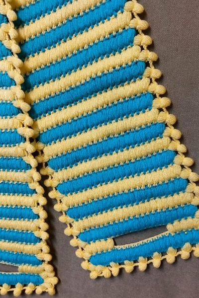 Uretti - Emine 9106 4219 Hand Knitted Double Colored 2-Piece Bath Washcloths - Yellow / Blue
