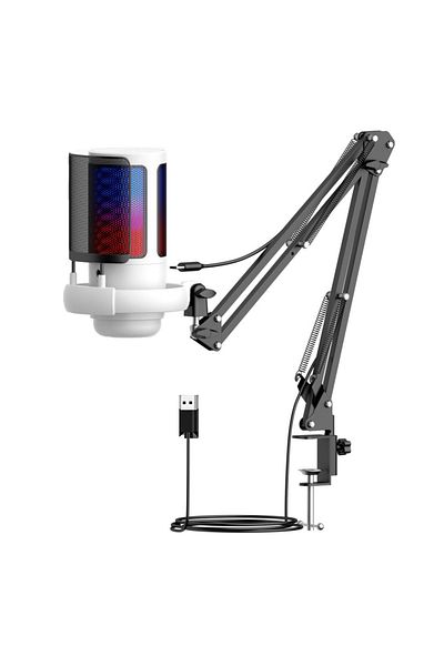 FlashHawk Gaming PC USB Microphone,Podcast Condenser Mic with Boom Arm,Pop Filter,Mute Button