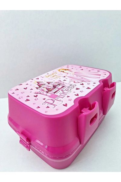 Relaxion Relaxion Princess Patterned Pink 4 Compartment Children's Lunch Box Storage Container Set with Spoon and Fork