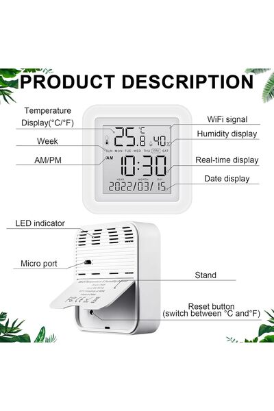 COOYA Smart WiFi Temperature Humidity Monitor,Wireless, with APP Notification Alerts,Smart APP Control
