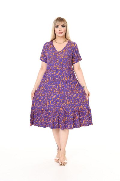 mami butik Large Size V-Neck Short Sleeve Robe Skirt Gathered Madi Size Viscose Combed Cotton Stylish Comfortable Dress