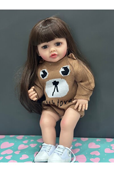 Happystore Gerçekçi yeni doğmuş emaye bebek 55cm simüle bebek kız bebek için elbiseli yumuşak silikon bebek