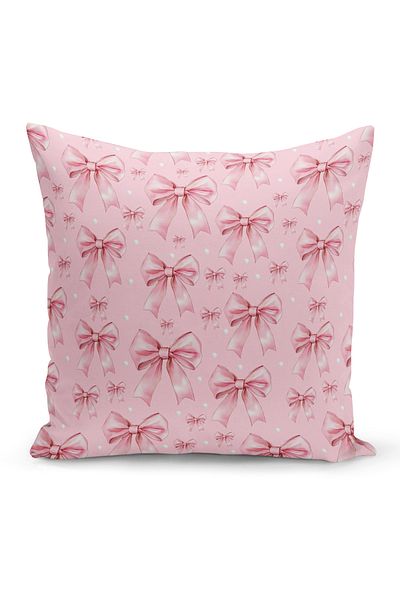 Bertille Home Σετ ριχτάρι μαξιλαριού σειράς Cherry Bow με ψηφιακή εκτύπωση διπλής όψης με 4 κάλυμμα (Cherry with Bow)