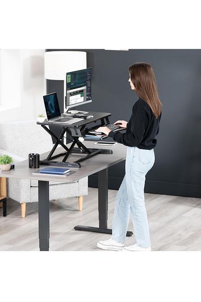 FlashHawk Standing Desk Converter 32 inch, Height Adjustable Sit Stand Desk Riser