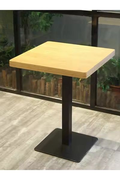 Orient طاولة جانبية مربعة حديثة مصنوعة من الخشب بقاعدة معدنية وسطح خشبي، مقاس 74×60×60 سم، بتصميم صناعي