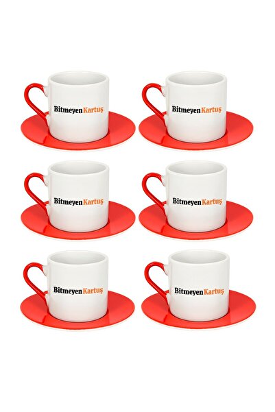 Bk Gift Kişiye Özel Logolu Türk Kahvesi Fincan Takımı 6'lı Kırmızı, Firmalara Özel Fincan