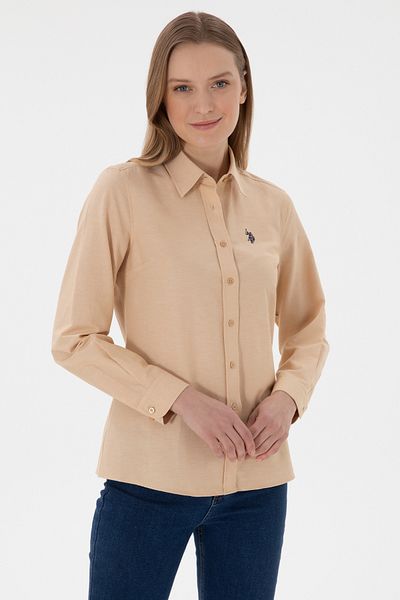 U.S. Polo Assn. Дамска риза с дълъг ръкав, цвят камила, 50307726-VR015