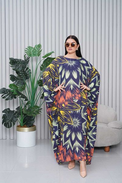 Eceyaman moda Women's Patterned Maxi Large Size Turtle Dress