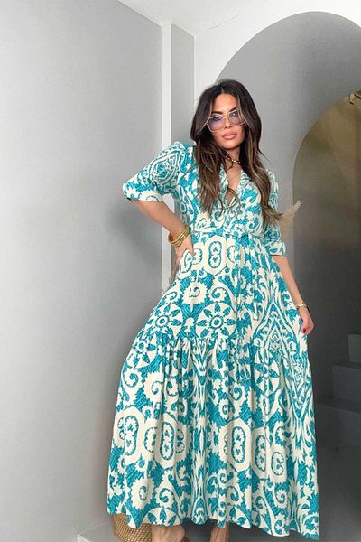 Sohotique By P Rochie cu mâneci tip șapcă cu imprimeu turcoaz