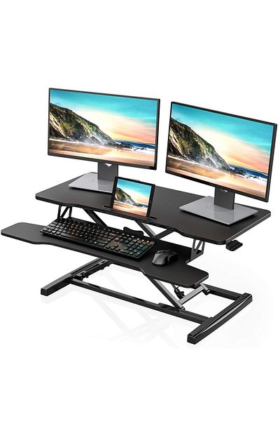 FlashHawk Standing Desk Converter 32 inch, Height Adjustable Sit Stand Desk Riser