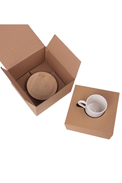 Bk Gift Kişiye Özel Logolu 6'lı Türk Kahvesi Ahşap Altlıklı Fincan, Firmalara Özel Fincan