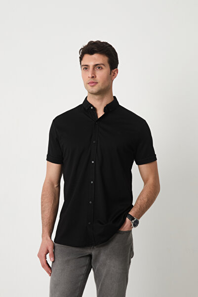 SILVANO Erkek Basic Salaş Yazlık Kısa Kol Siyah Spor Gömlek