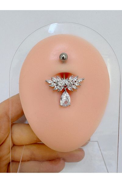 Arescollection Zircon Stone Steel Drop Hanging Belly Piercing
