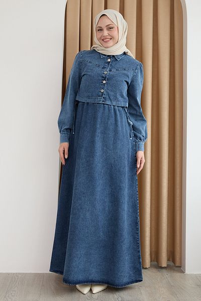 InStyle Rochie de blugi cu jachetă și costum albastru cu cravată în talie
