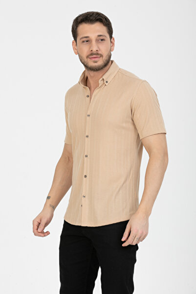 Klothy Ανδρικό κοντομάνικο πλεκτό πουκάμισο με λεπτή εφαρμογή 2583