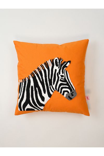 Galia Tasarım Zebra Pattern Punch Pillow Cover - Orange