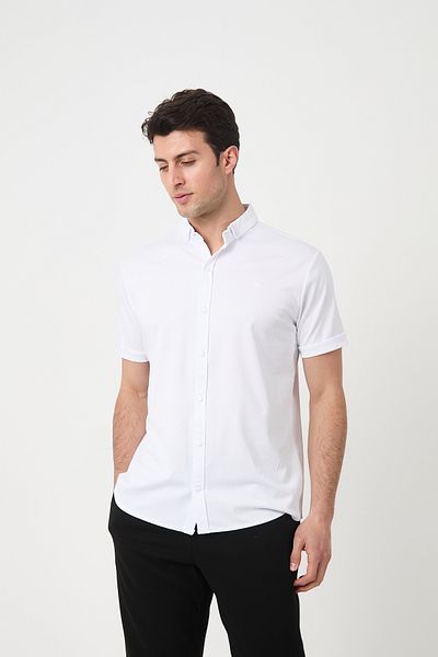 SILVANO Men's Basic Casual Summer Short Sleeve White Sports Shirt