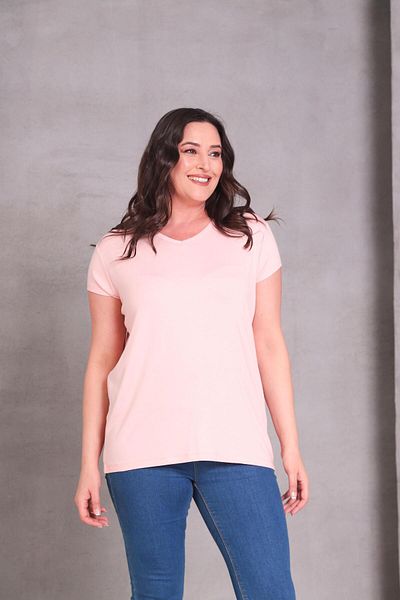 Ebsumu Women's Plus Size V-Neck Powder T-Shirt – Relaxed Fit, Breathable Fabric, Available in Sizes up to 6XL