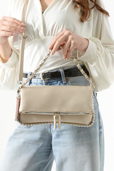 Sellini Geantă de mână și crossbody cu lanț pliabil bej pentru femei