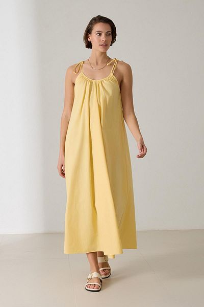 Setre Butter Yellow Shoulder Detailed Cotton Comfortable Fit Dress