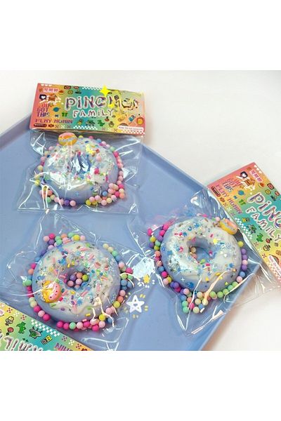 Flippy Squishy Pinch Family Jucarie Antistres Flippy, Gogoasa, 6x6 cm, 99g, Ambalaj Transparent, Albastru