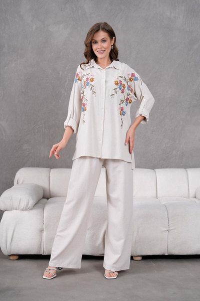 BURRASCA Embroidered Stone Linen Suit