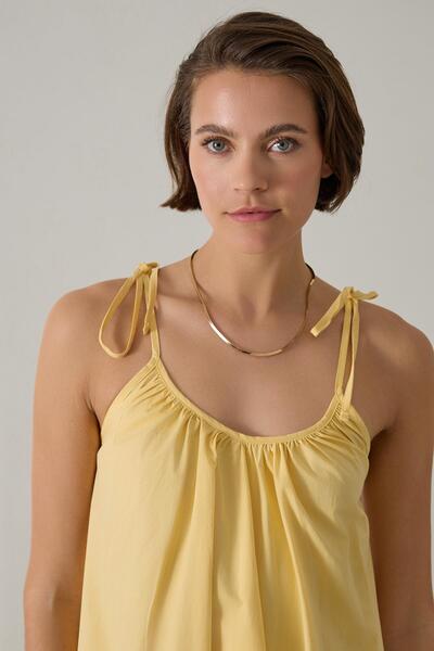 Setre Βαμβακερό άνετο φόρεμα με λεπτομέρεια βουτύρου κίτρινο ώμου
