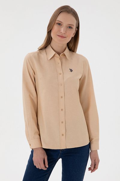 U.S. Polo Assn. Дамска риза с дълъг ръкав, цвят камила, 50307726-VR015