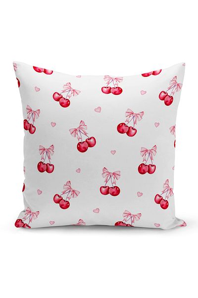 Bertille Home Husă de pernă cu imprimeu digital pe două fețe din seria Cherry cu fundă (cireș cu fundă)