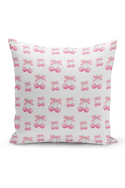 Bertille Home Κάλυμμα μαξιλαριού με ριχτάρι σειράς Cherry Bow διπλής όψης με ψηφιακή εκτύπωση (Cherry with Bow)